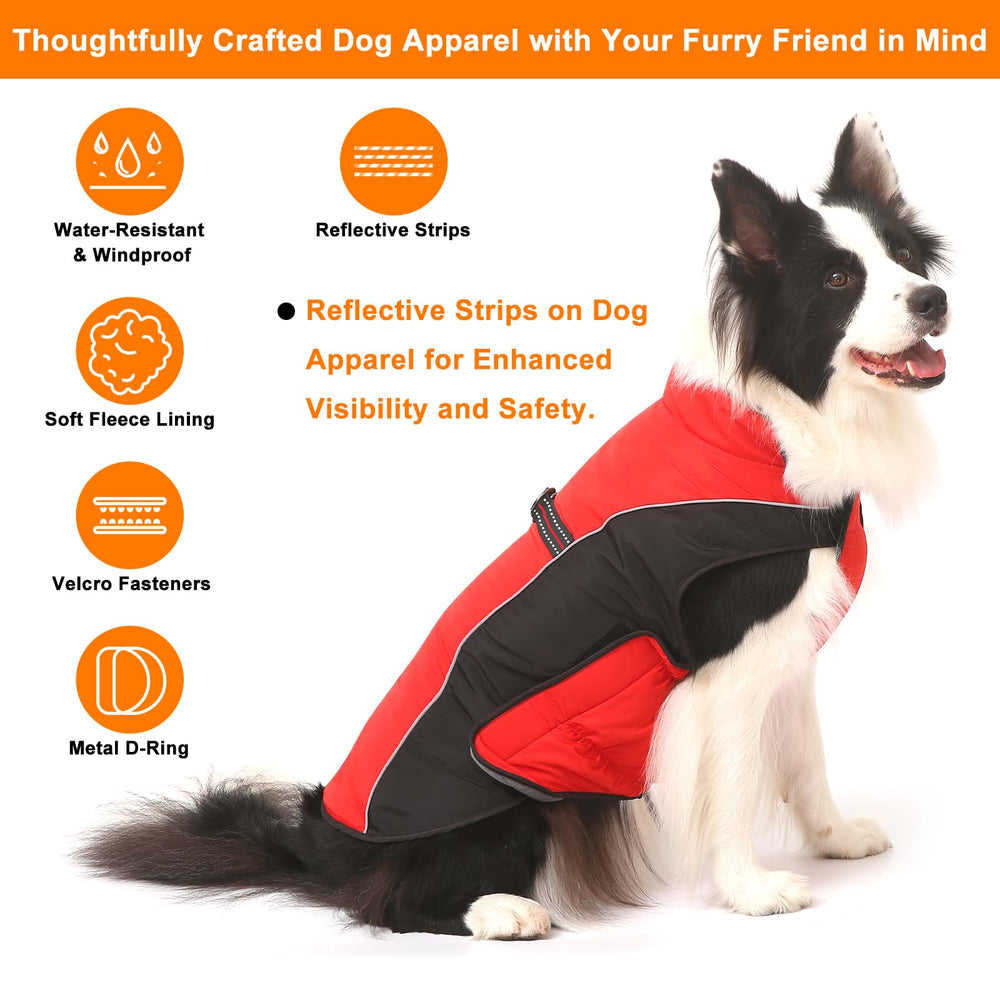 Gimilife warm dog winter coat back view highlights reflective safety strips for visibility at night.