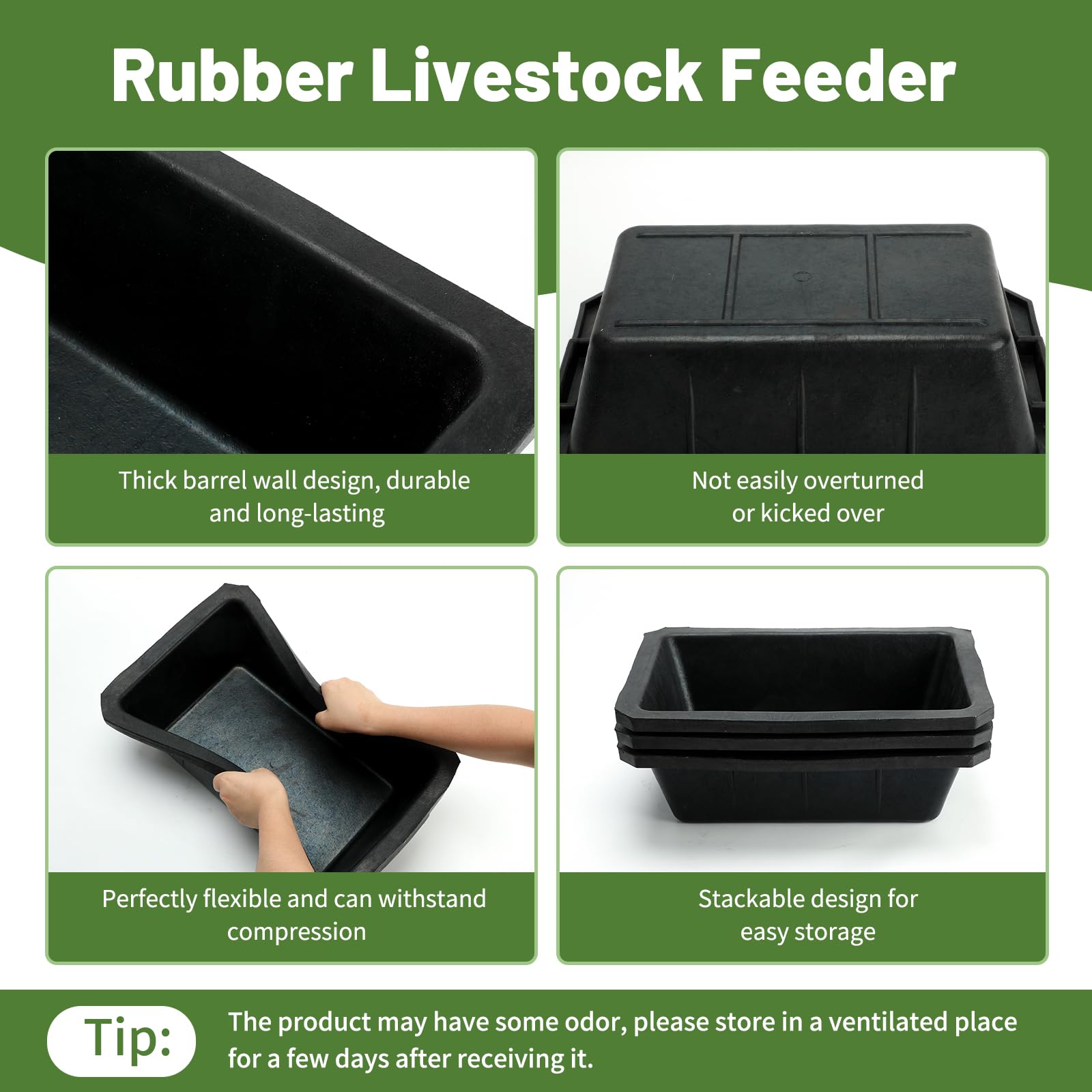 GINDOOR 3-pack rubber feeder pans stacked to save farm storage space.
