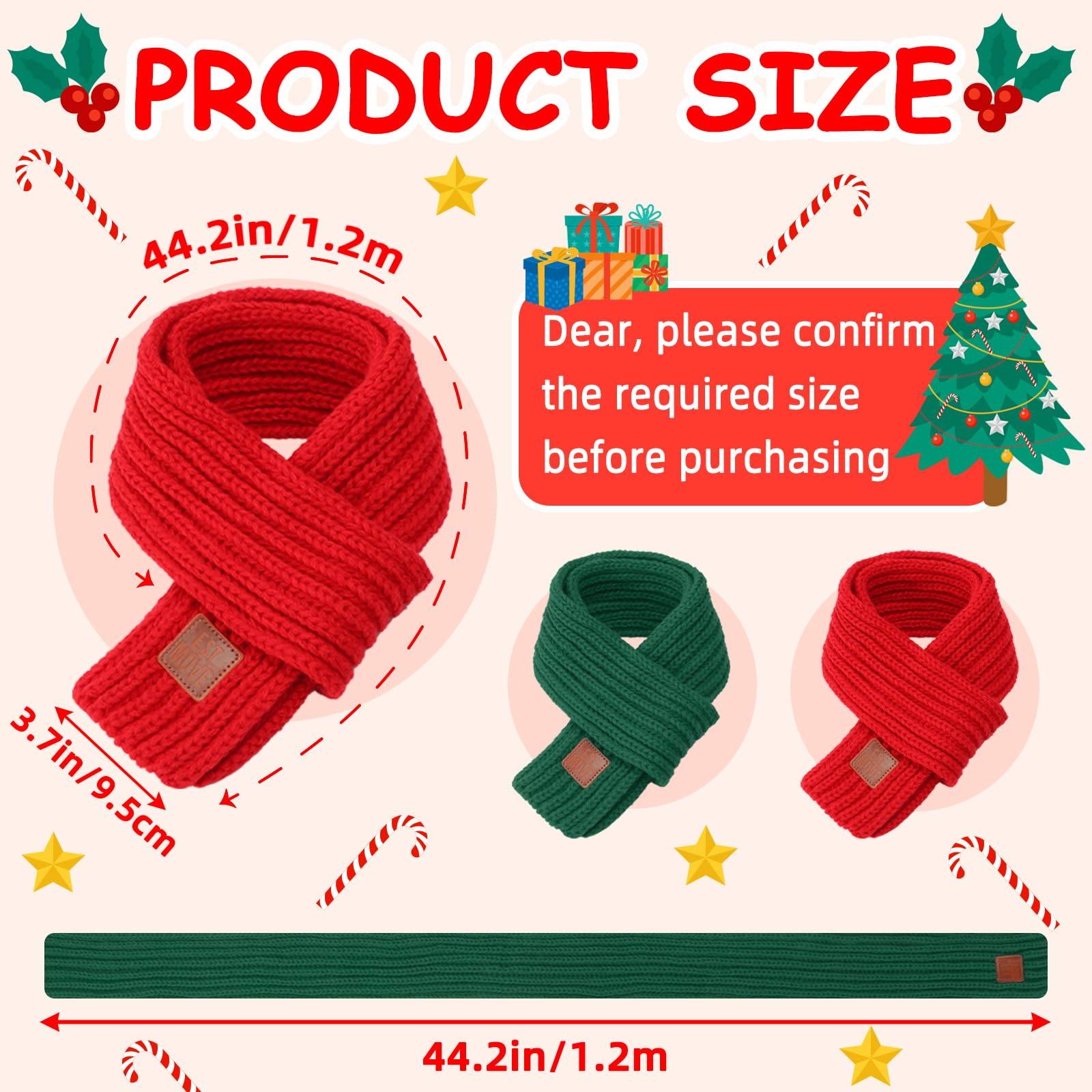 GINDOOR knitted Christmas scarf in red and green enhances winter style