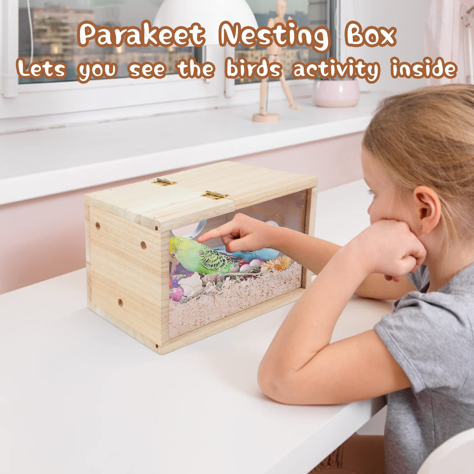 GINDOOR Parakeet Nesting Box inside or outside cage for space flexibility