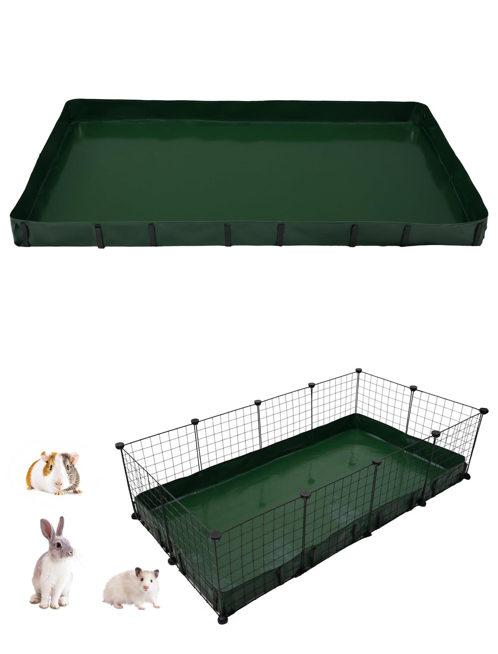 GINIDEAR cage liner front view for 28x56 area showing full coverage and mess control