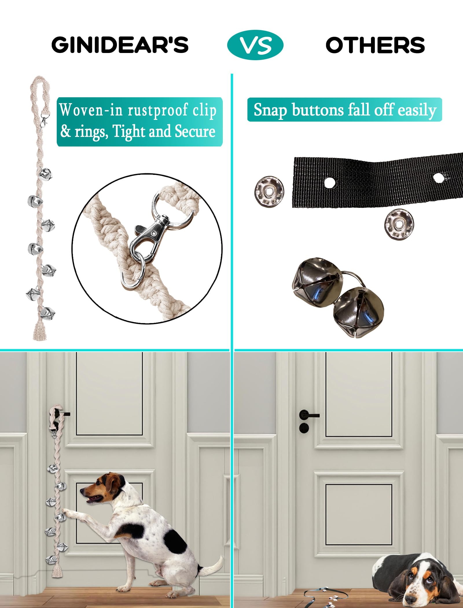 GINIDEAR dog bell-dog-using-door captures a pup ringing the bell to go outside.