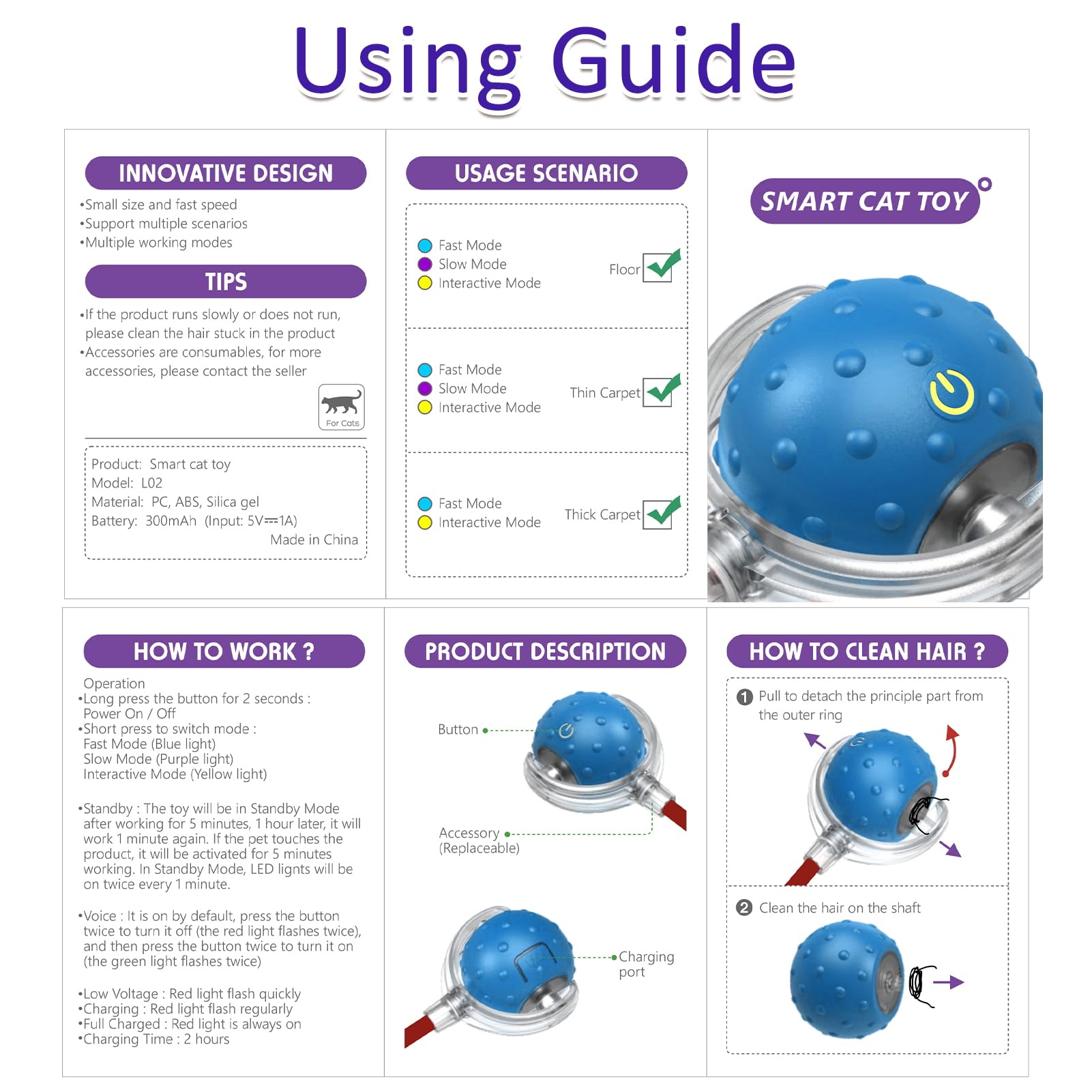 Giociv interactive cat ball blue warranty and online support.