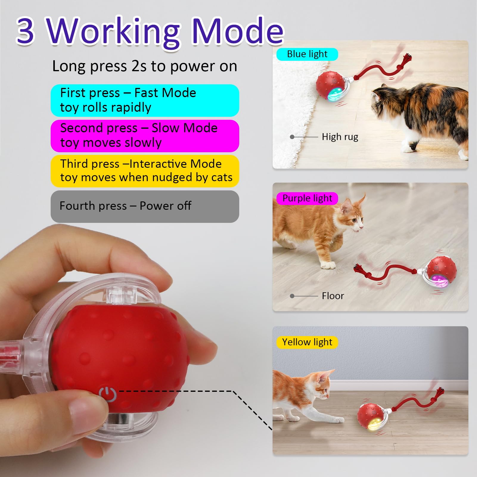Giociv interactive cat ball fast mode blue lights signal speed