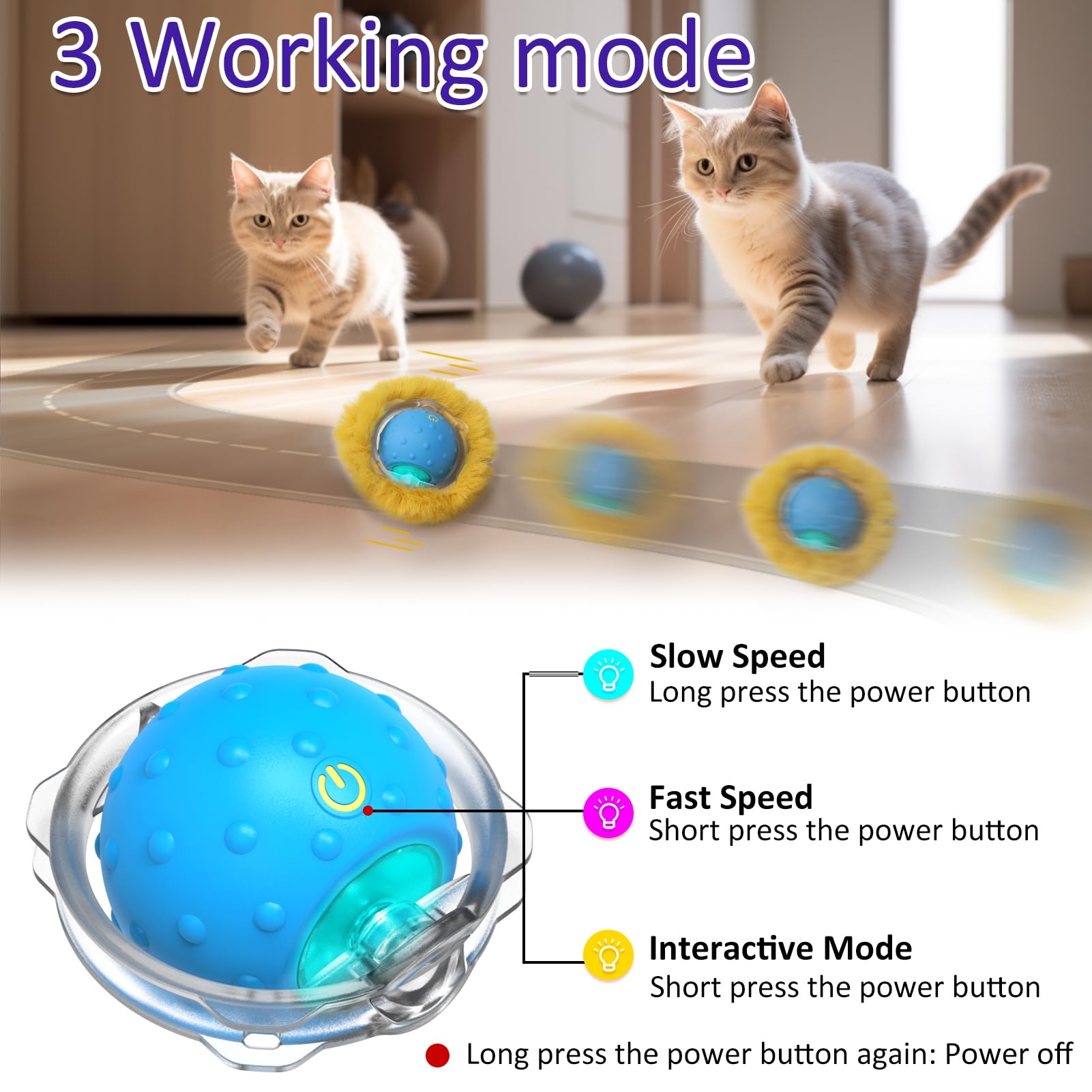 Giociv interactive cat ball front view shows compact design for indoor play.