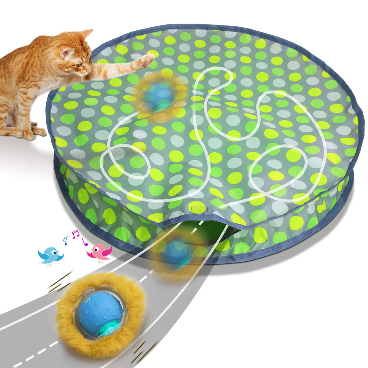 Giociv interactive cat ball in pouch, blue fast-rolling mode boosts indoor play.
