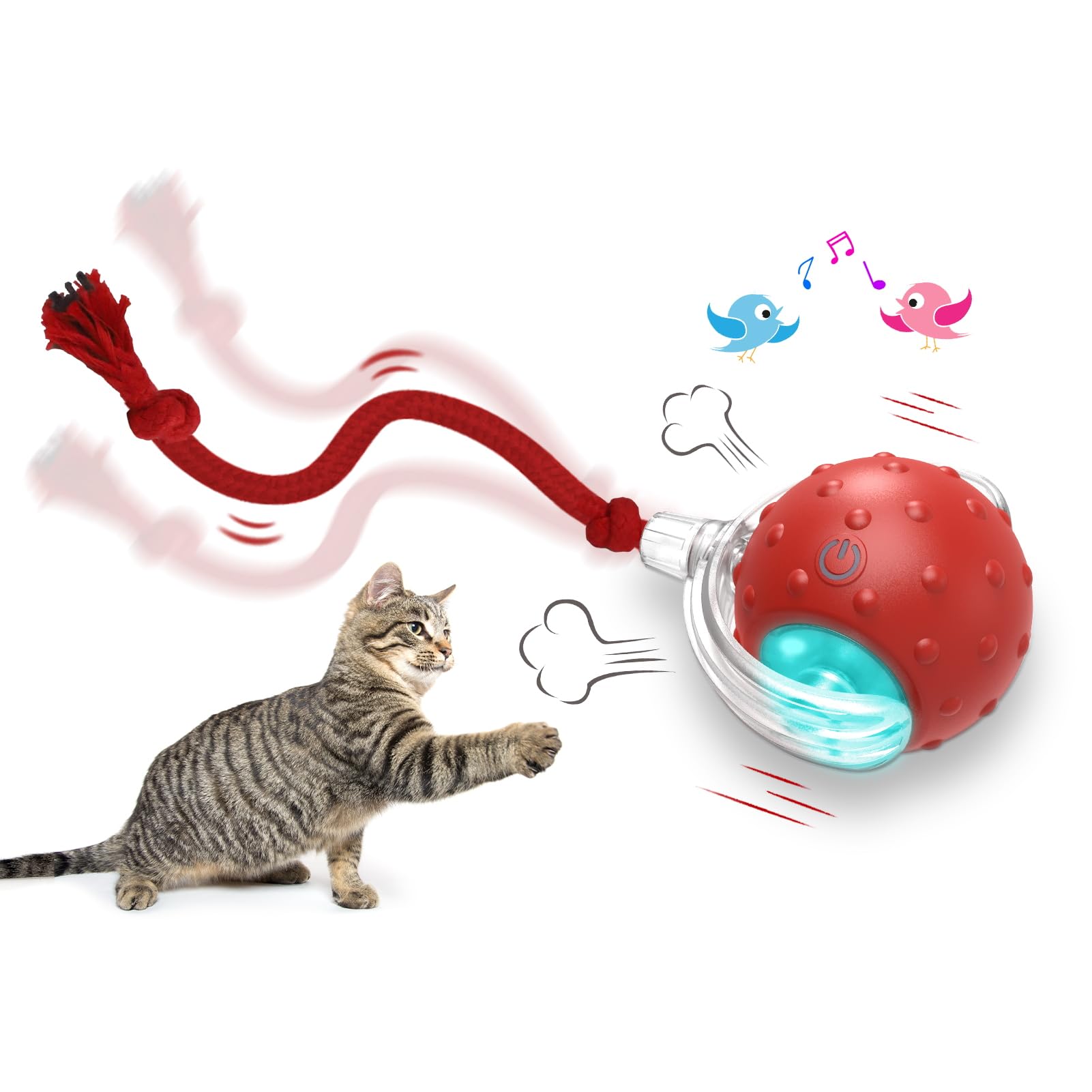 Giociv interactive cat ball red close-up shows motion-ready design for play