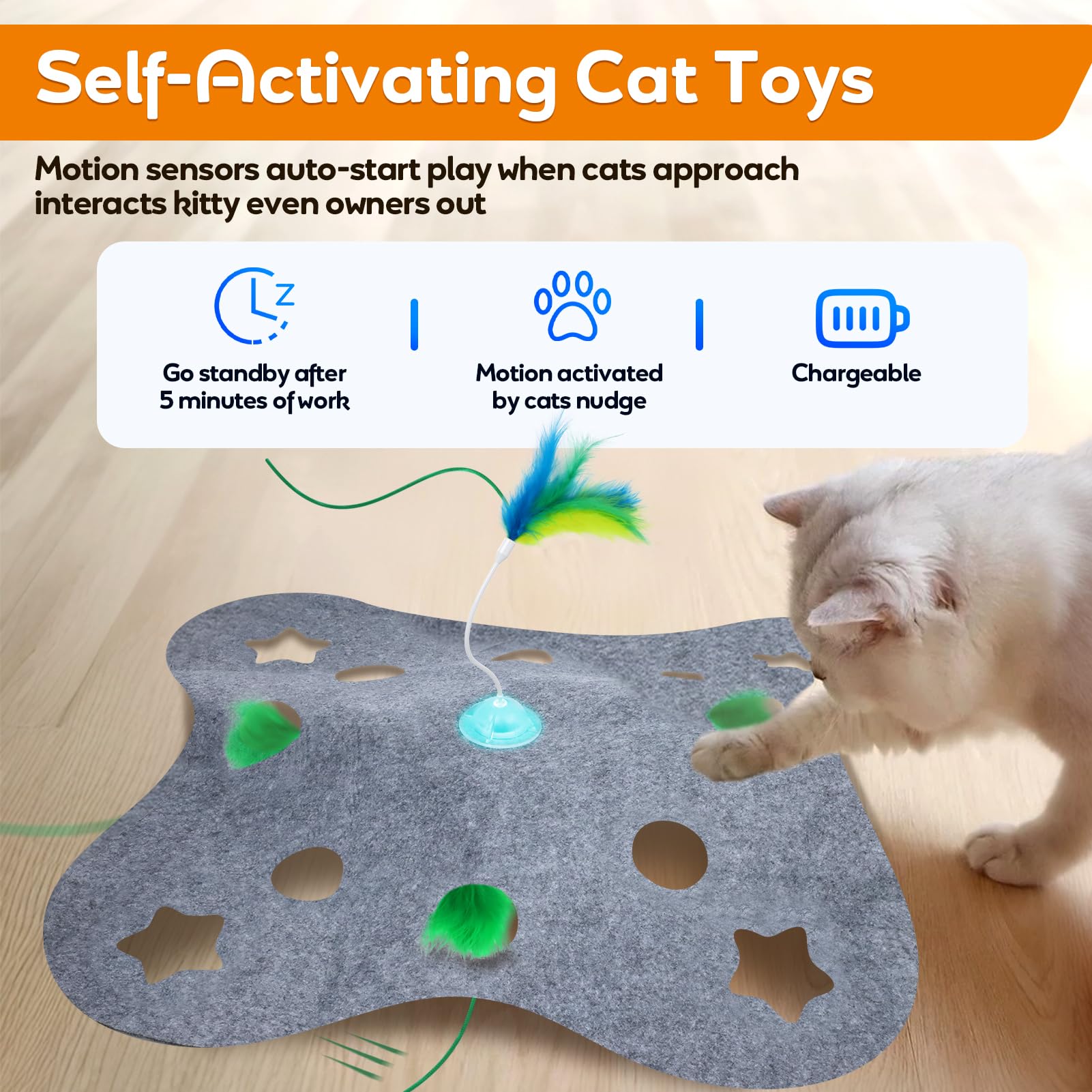 Giociv spin-feather-wand engages cat with erratic feather motions for hunting-like fun