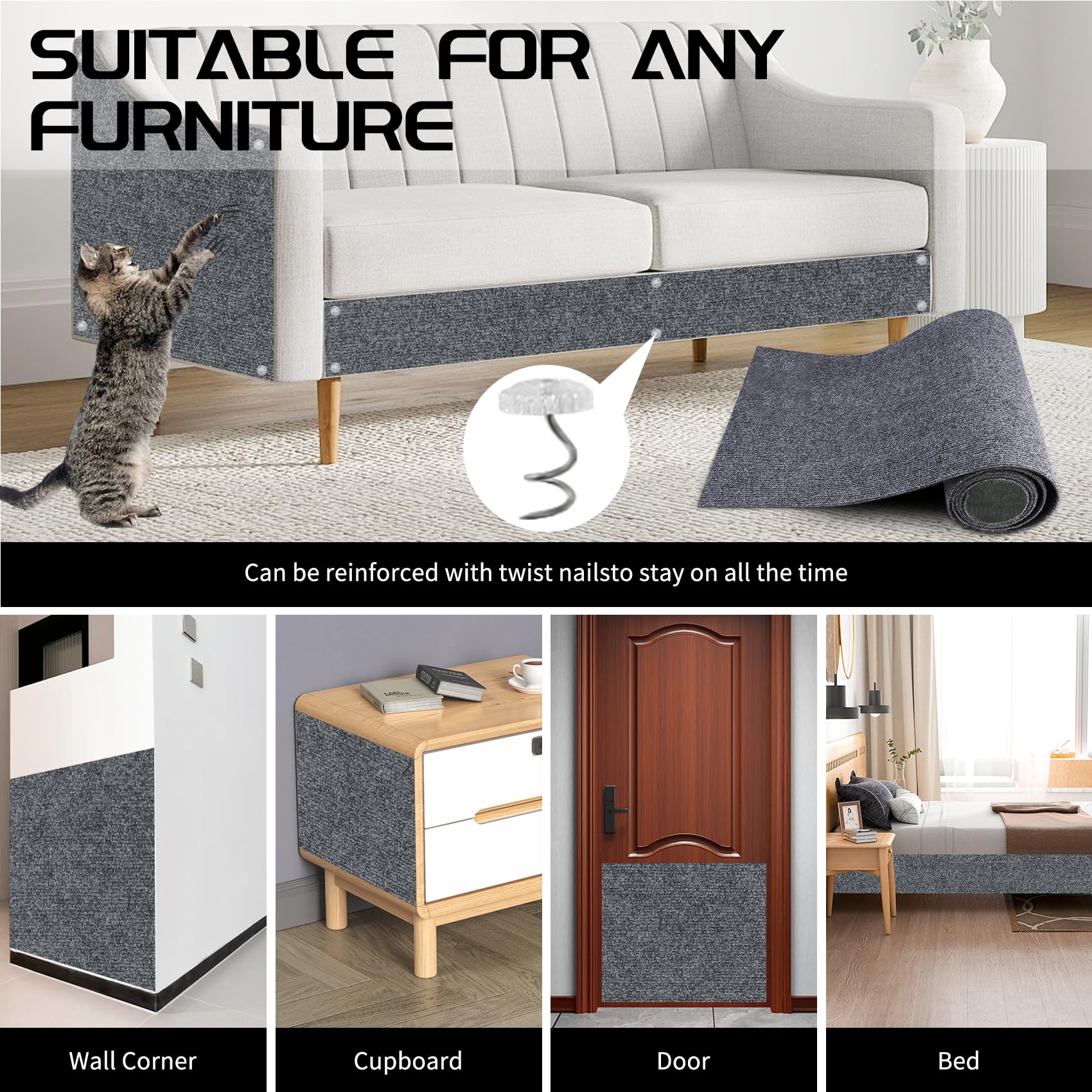 Giomre dark gray scratch mat texture protects furniture while blending with decor.