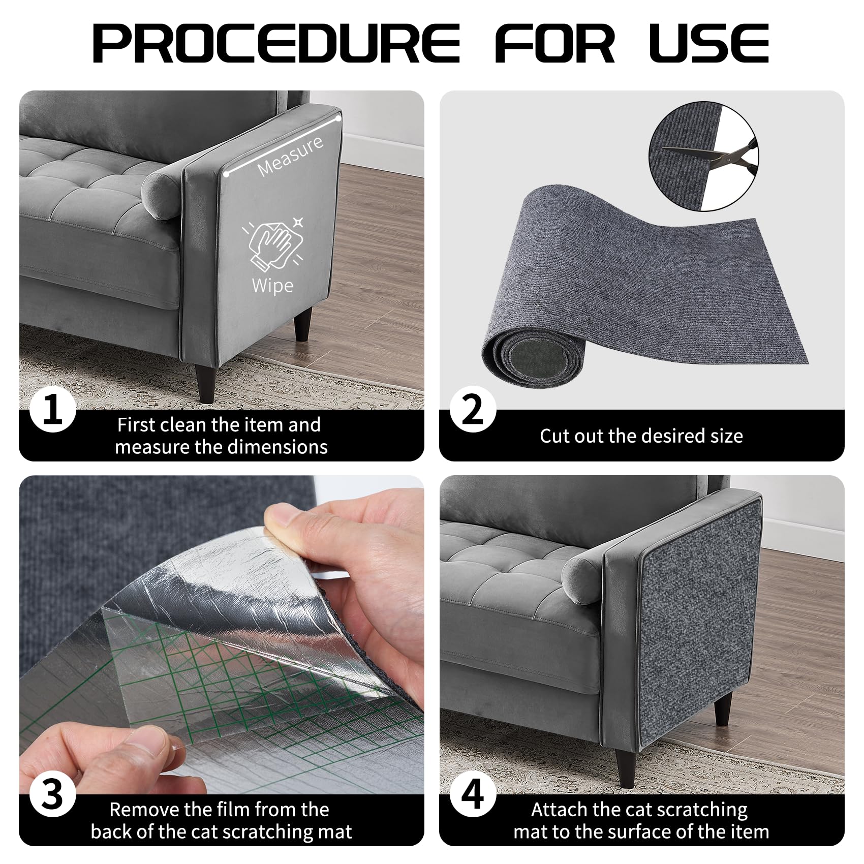 Giomre cat scratch mat with self-adhesive backing for quick, secure mounting.