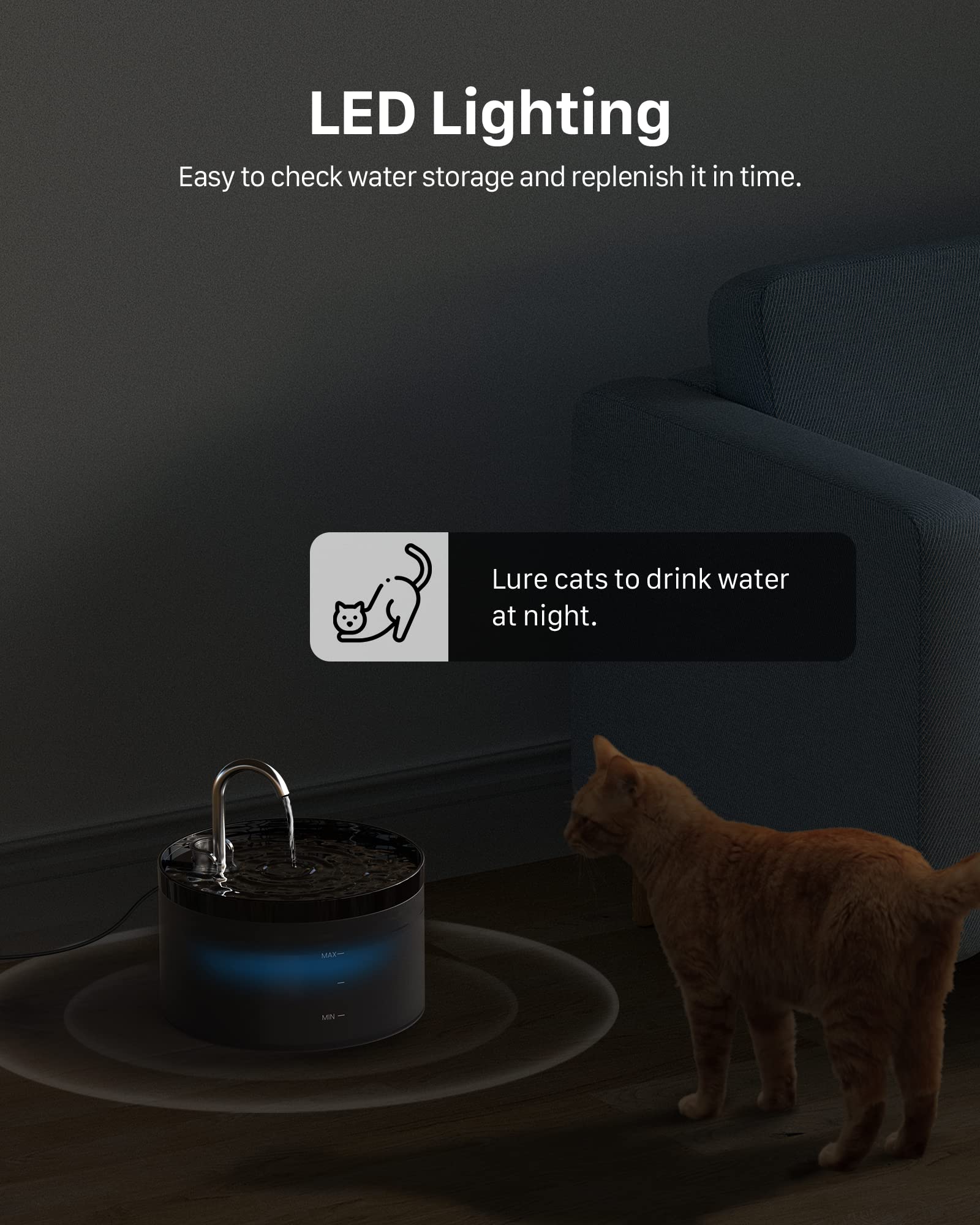 GIOTOHUN cat fountain night visibility helps locate fountain in dark