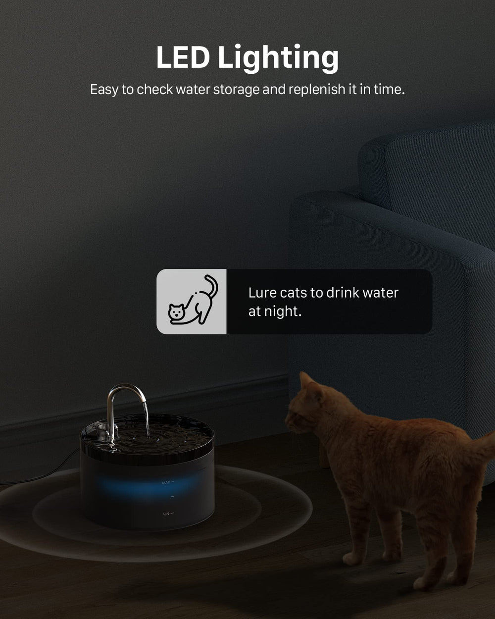 GIOTOHUN cat fountain night visibility helps locate fountain in dark