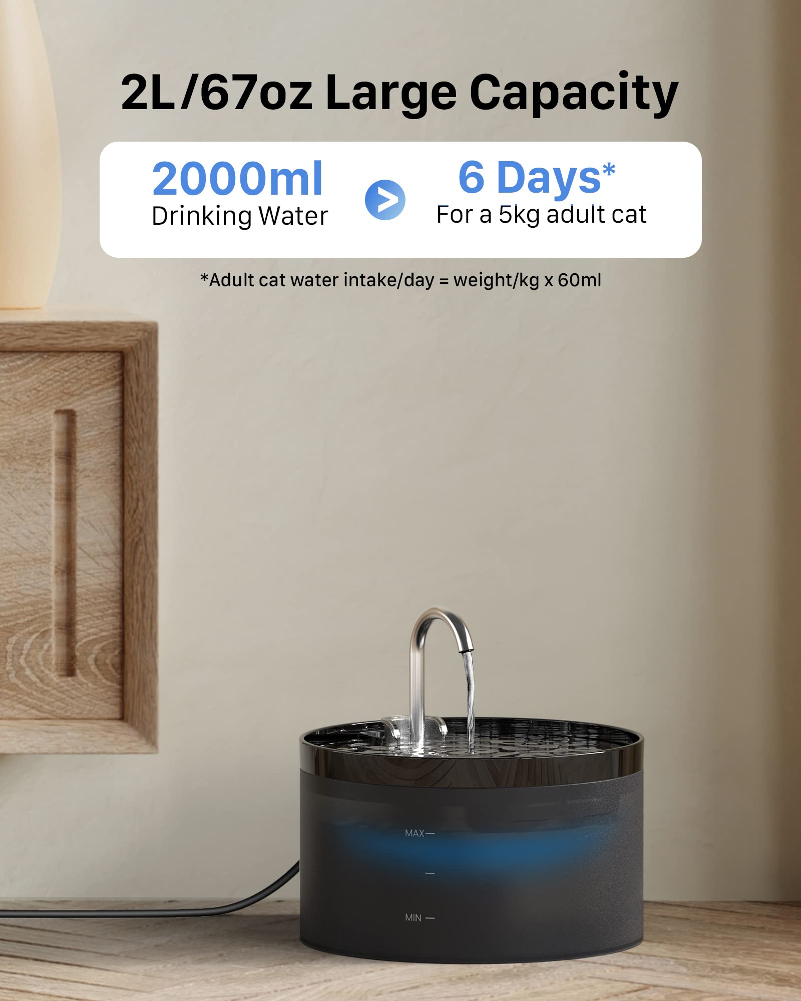 GIOTOHUN cat water fountain LED light visible in darkness for locating