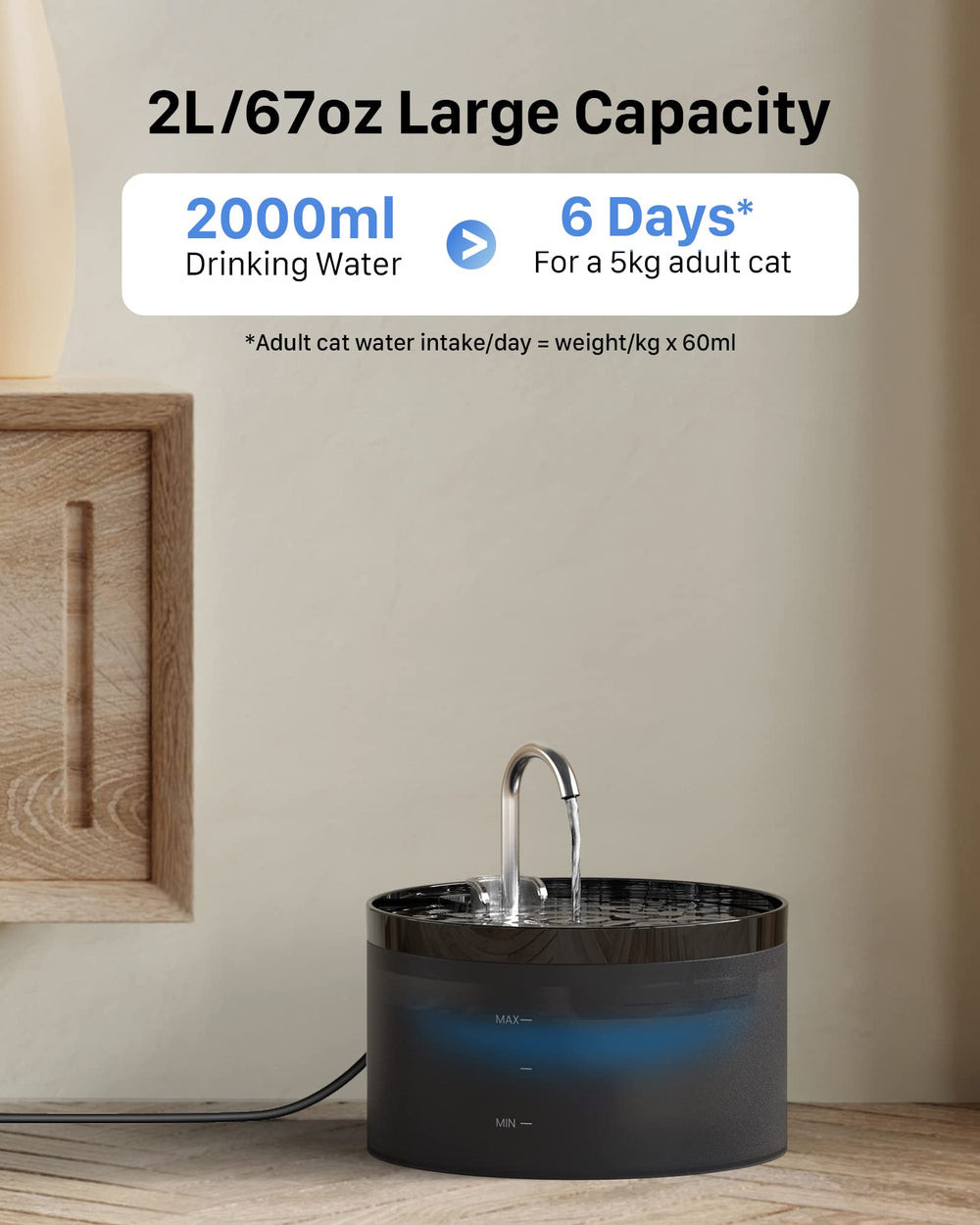 GIOTOHUN cat water fountain LED light visible in darkness for locating