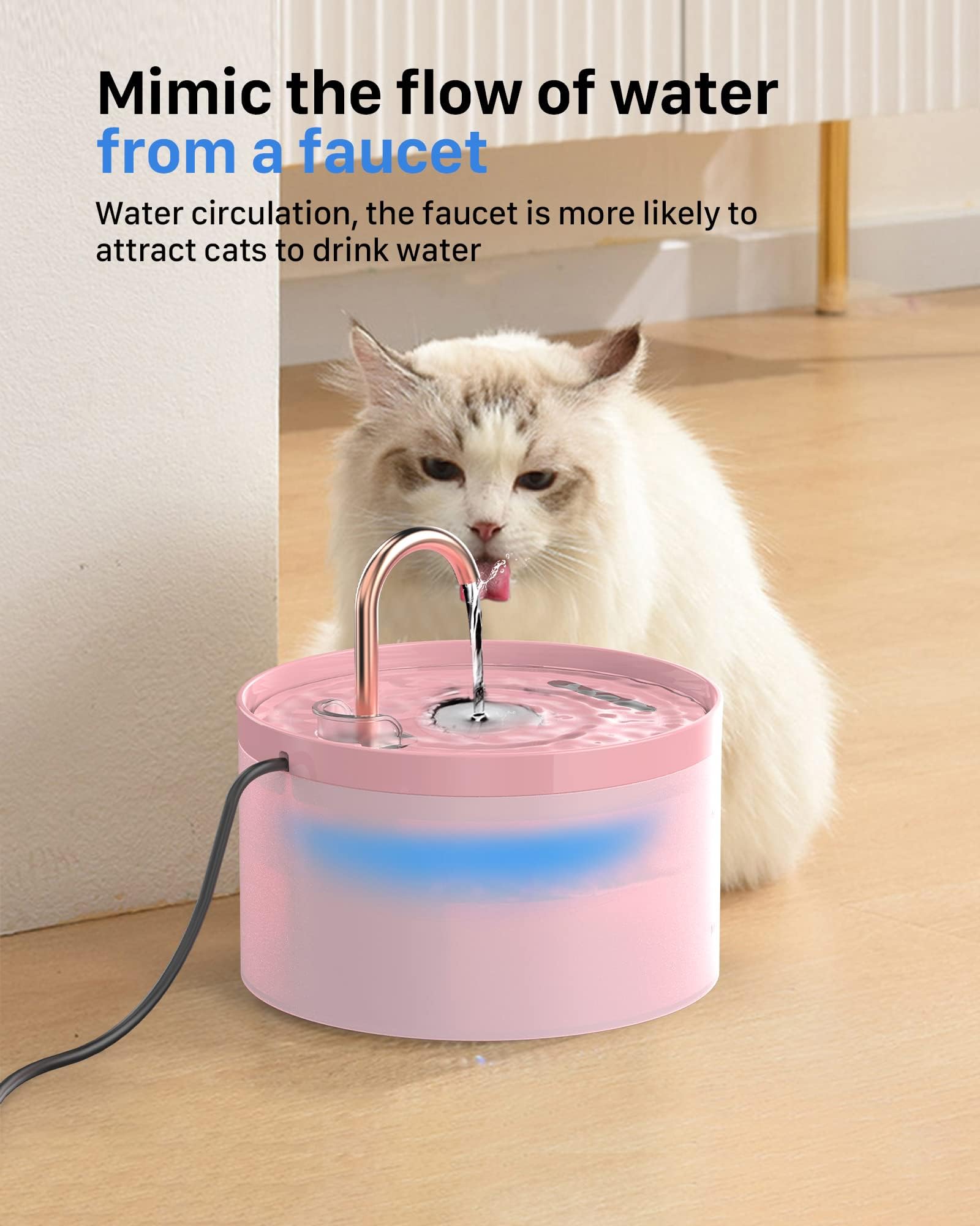 GIOTOHUN cat water fountain pink flow modes demonstrating dual streams