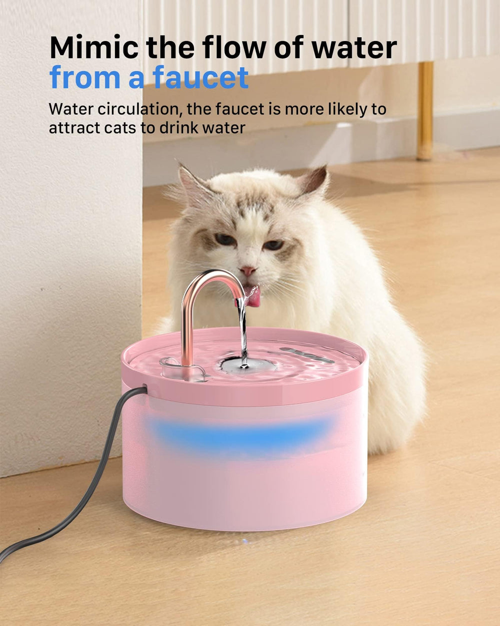GIOTOHUN cat water fountain pink flow modes demonstrating dual streams