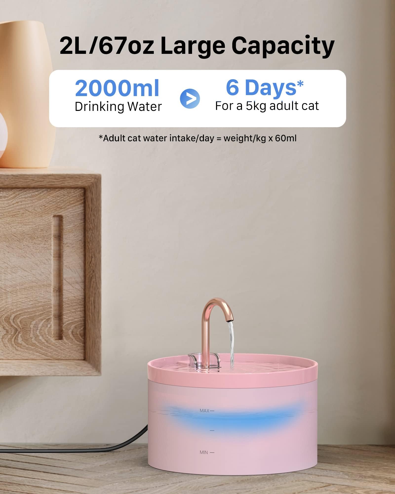 GIOTOHUN cat water fountain pink LED light visible in low light