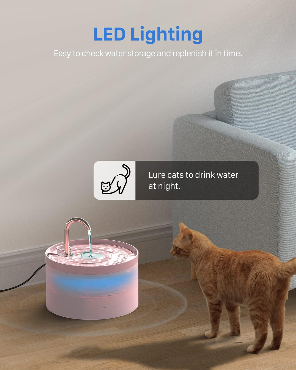 GIOTOHUN cat water fountain pink quiet pump for peaceful nights