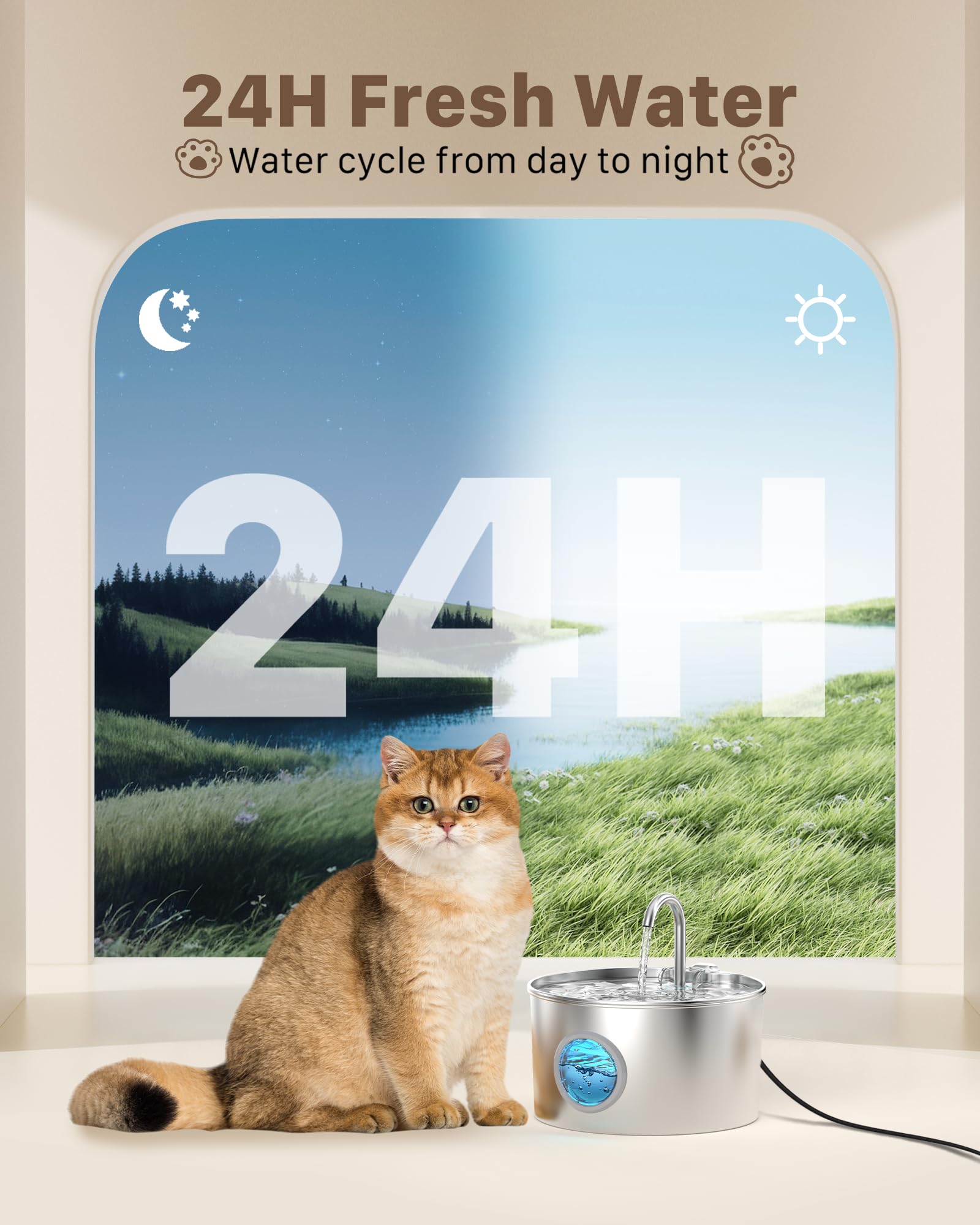 GIOTOHUN cat water fountain side view—quiet night use and minimal disturbance