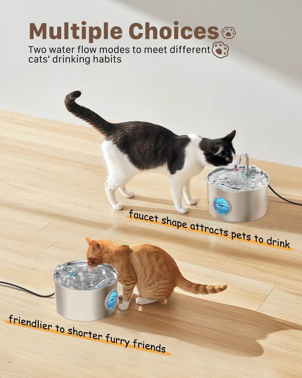 GIOTOHUN cat water fountain stainless-steel body—durable and easy to clean