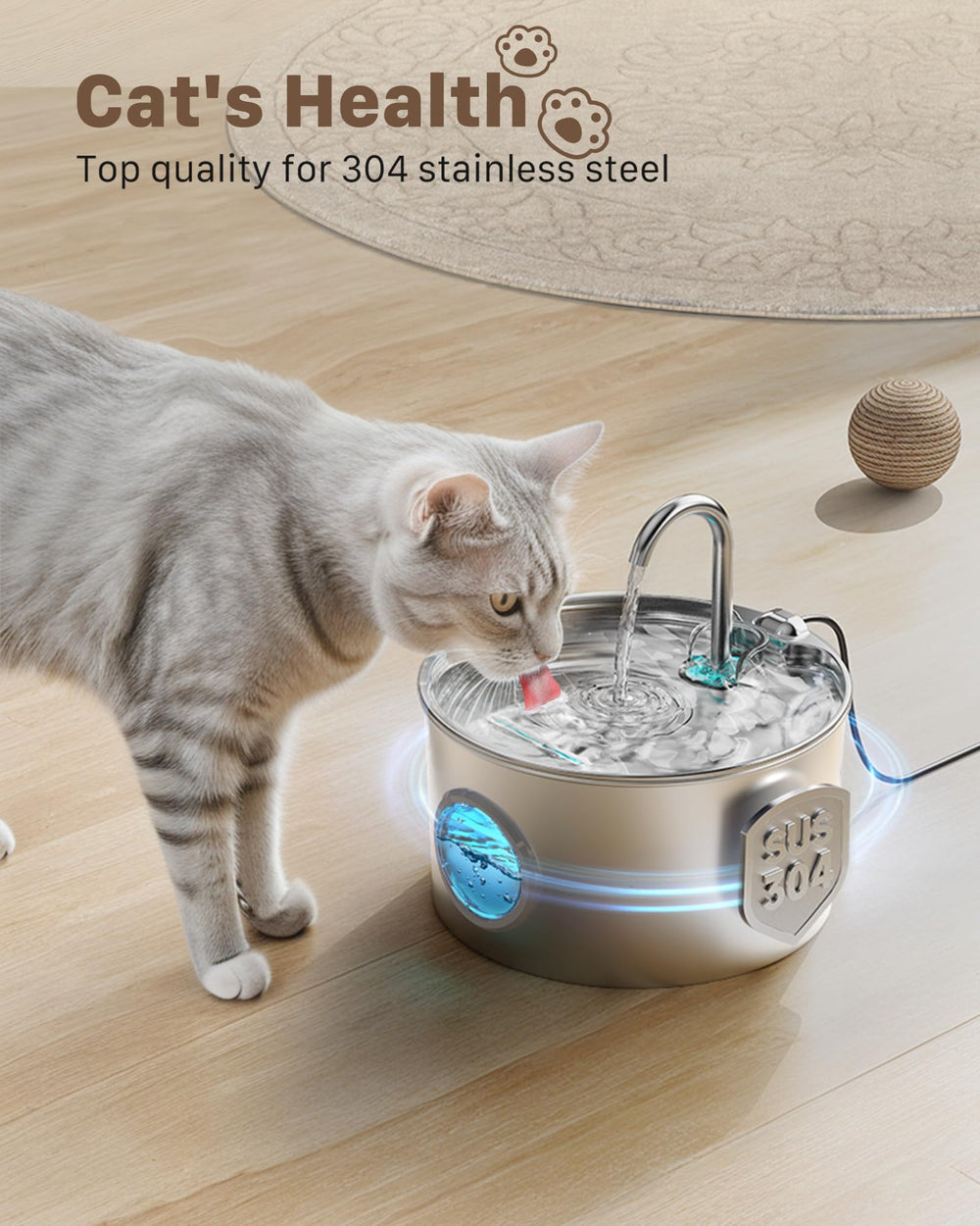 GIOTOHUN cat water fountain top view—2.2L capacity supports daily pet hydration