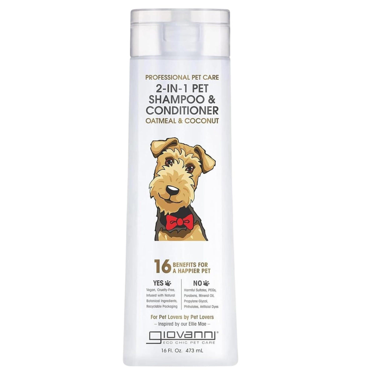 GIOVANNI pet shampoo bottle closeup for gentle cleansing and odor control