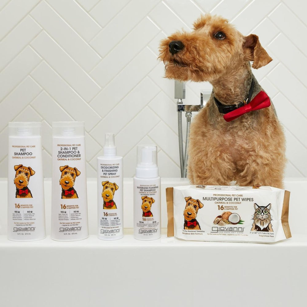 GIOVANNI pet shampoo demonstrating odor-neutralization and fresh coat after wash