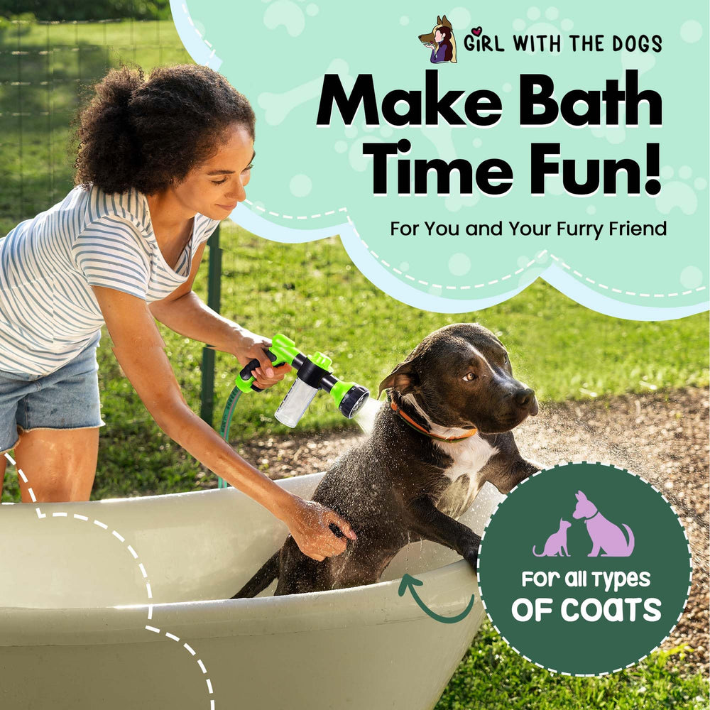 Girl With The Dogs easy-attach dog shampoo accessory for fast setup.