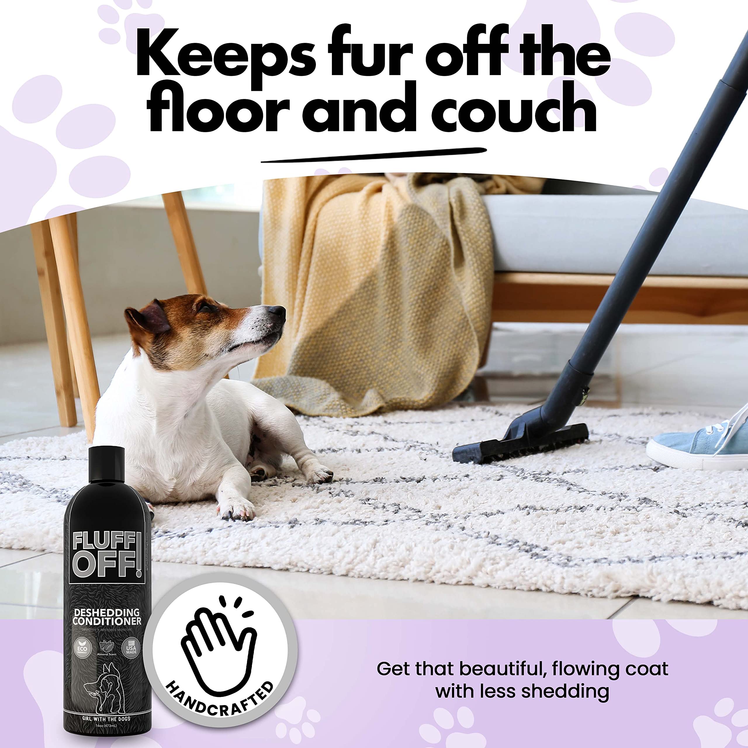 Girl With The Dogs Fluff Off application on cat demonstrates safe, all-breed conditioning.