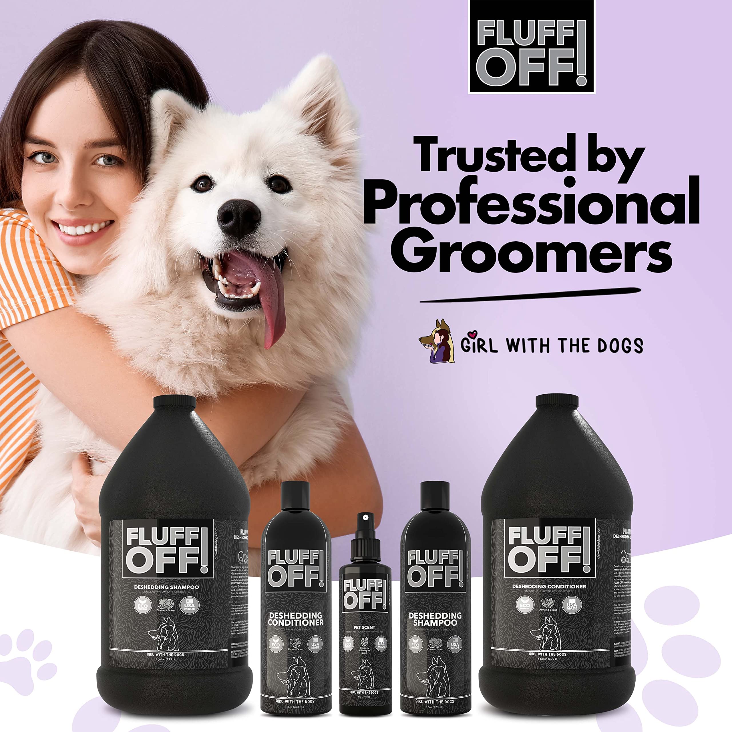 Girl With The Dogs Fluff Off Made in USA stamp on bottle.