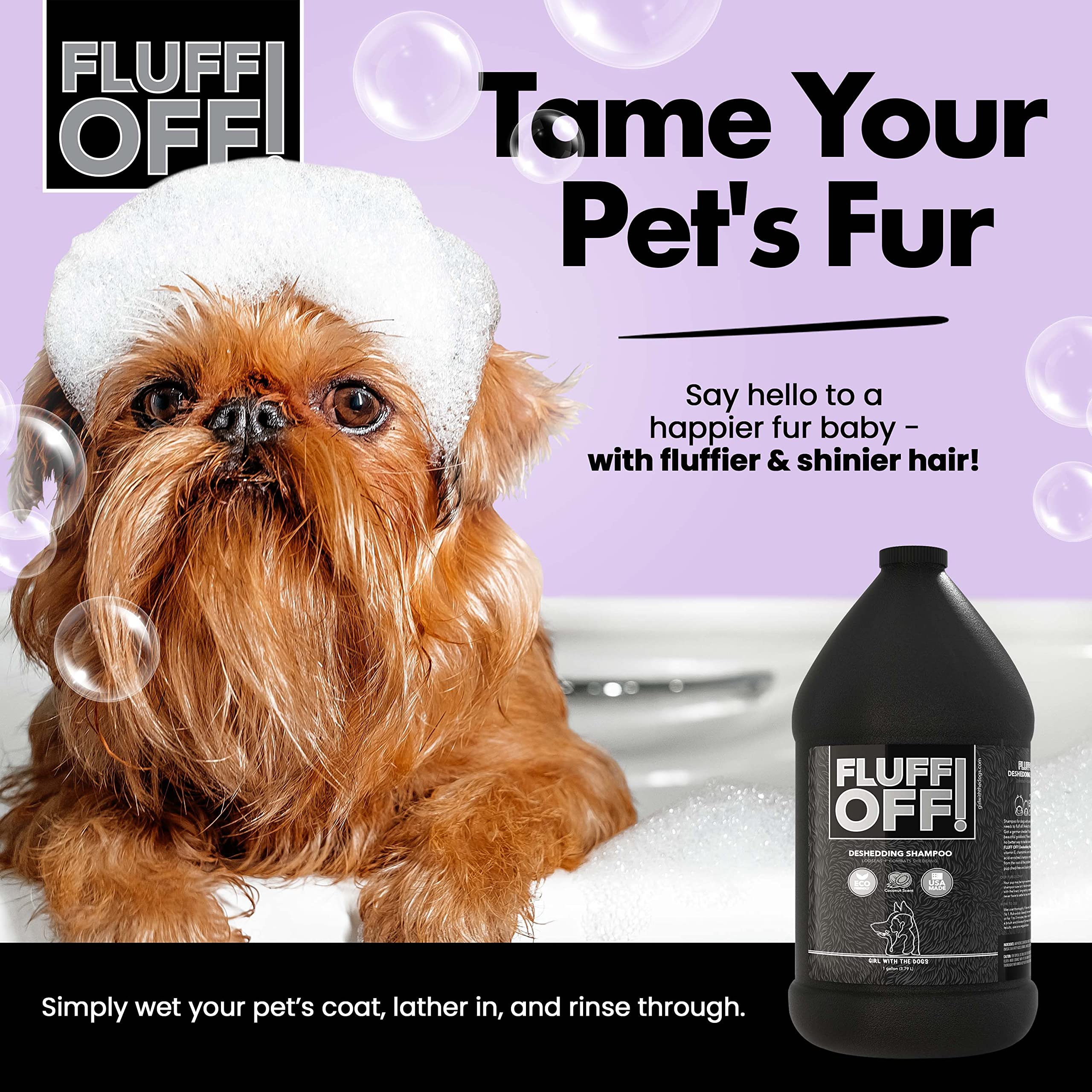 Close-up of Fluff Off lather showing reduced shedding on brush.