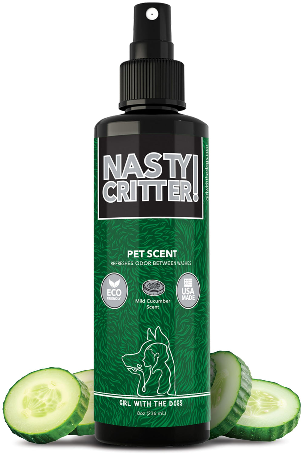 Girl With The Dogs NASTY CRITTER bottle front — salon-grade scent for dogs and cats