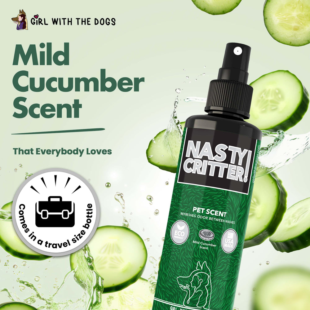 Girl With The Dogs NASTY CRITTER spraying application — quick scent boost after baths
