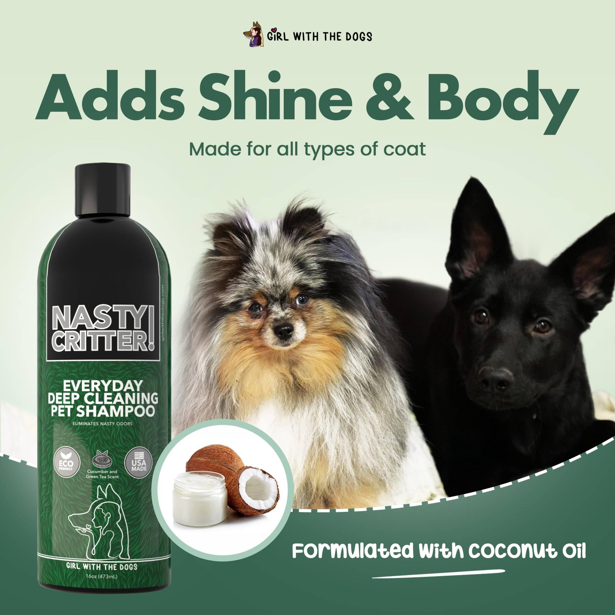 Girl With The Dogs Nasty Critters coat shine and manageability improves grooming sessions.