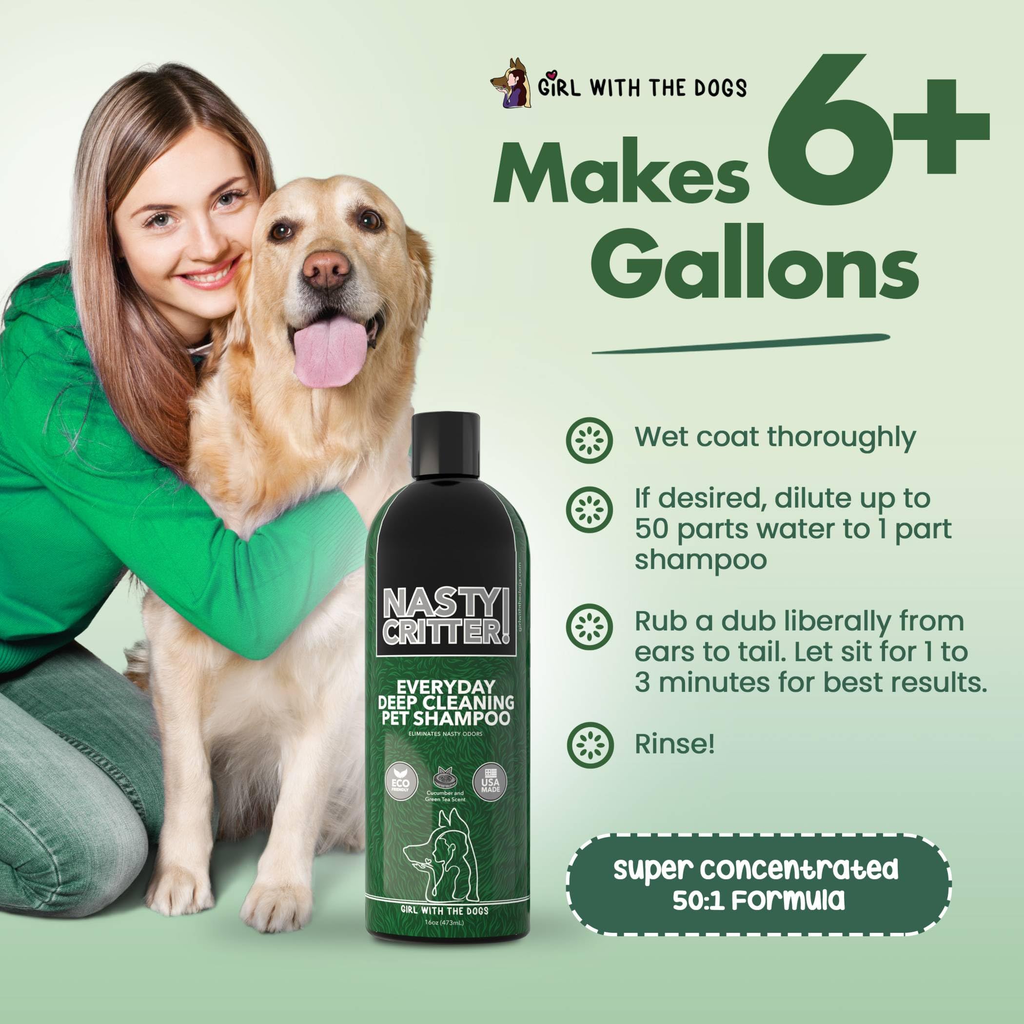 Girl With The Dogs Nasty Critters dilution yields up to 6 gallons for economical baths.