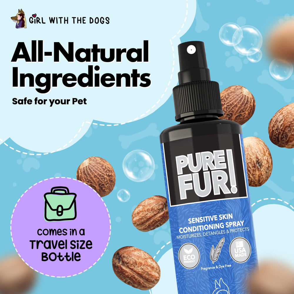 Close-up of Pure Fur! detangler showing smoother fur and less frizz.