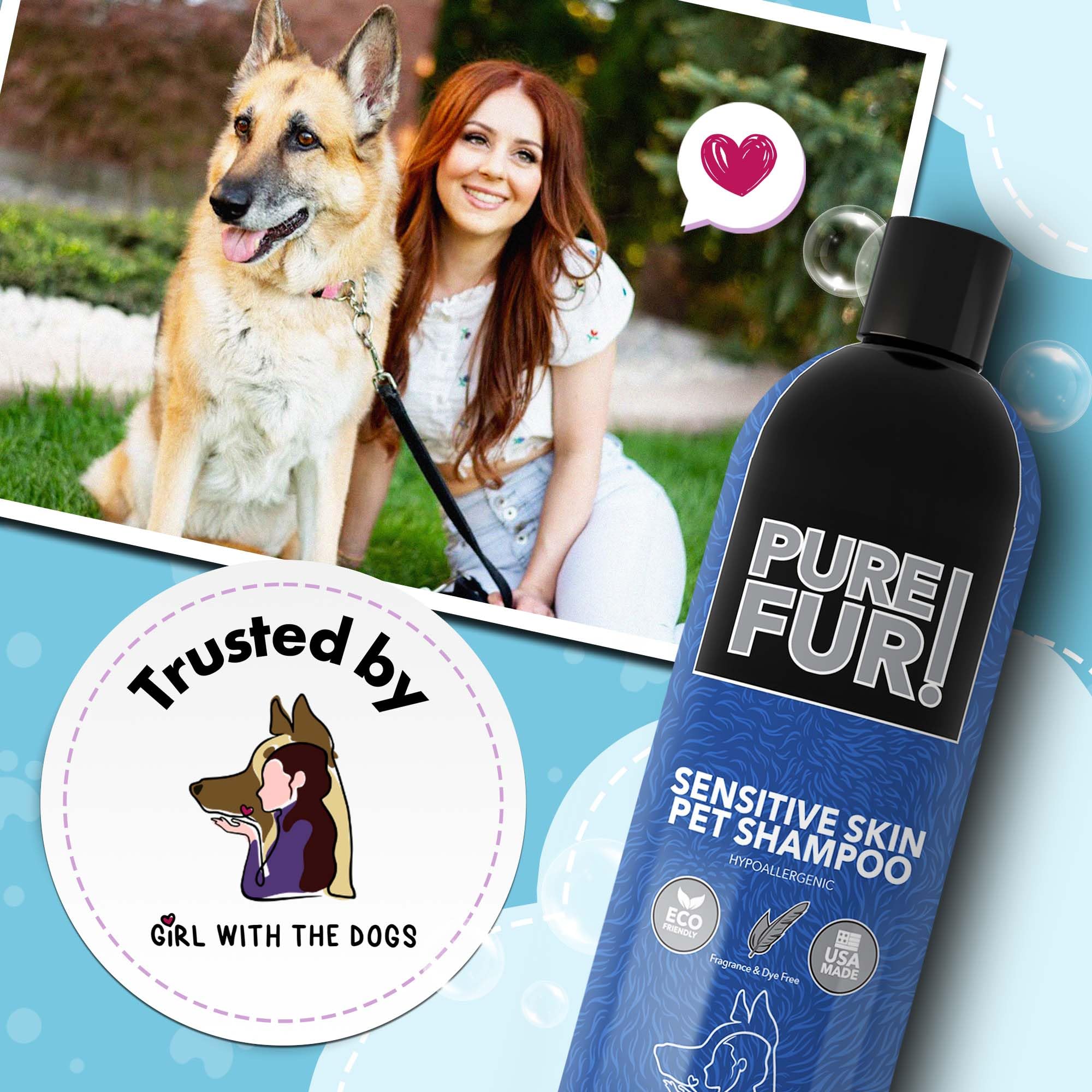 Girl With The Dogs Pure Fur label closeup shows fragrance-free, natural ingredients.
