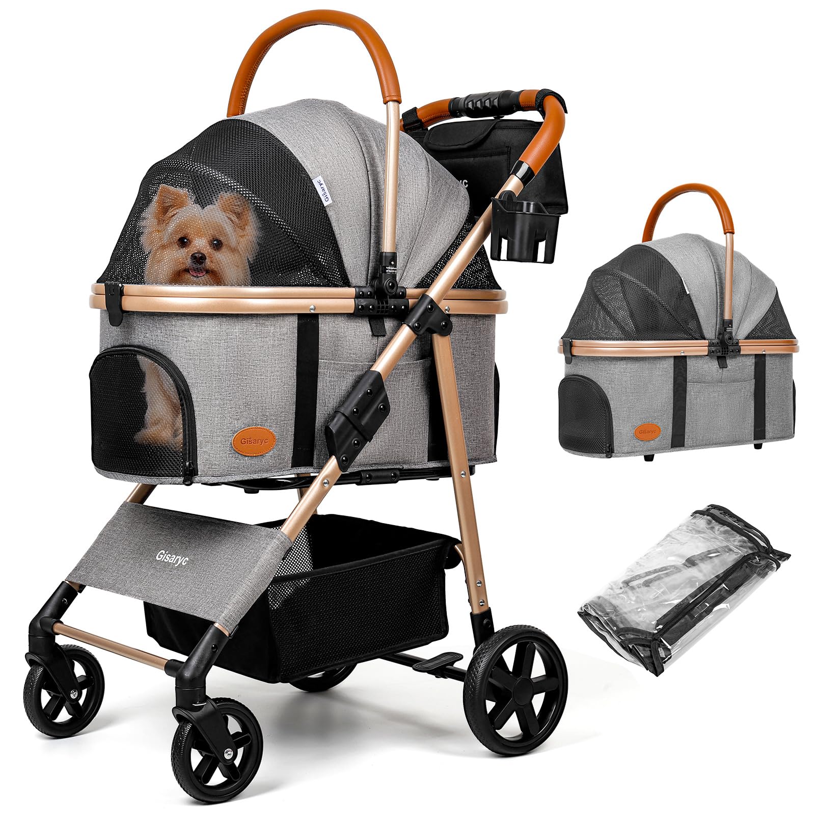 Gisaryc Dog Cat Stroller front view showing smooth 360° wheel navigation