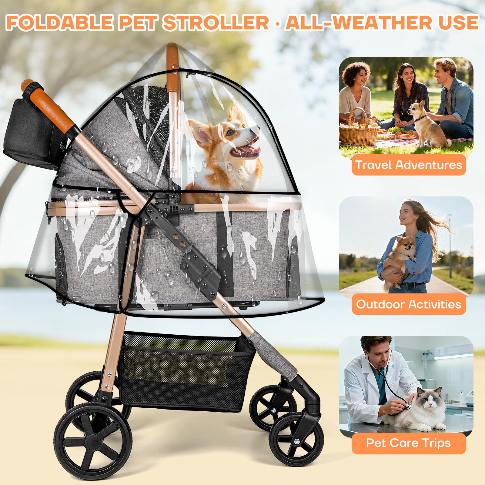 Gisaryc Dog Cat Stroller storage basket and cup holder for on-the-go essentials