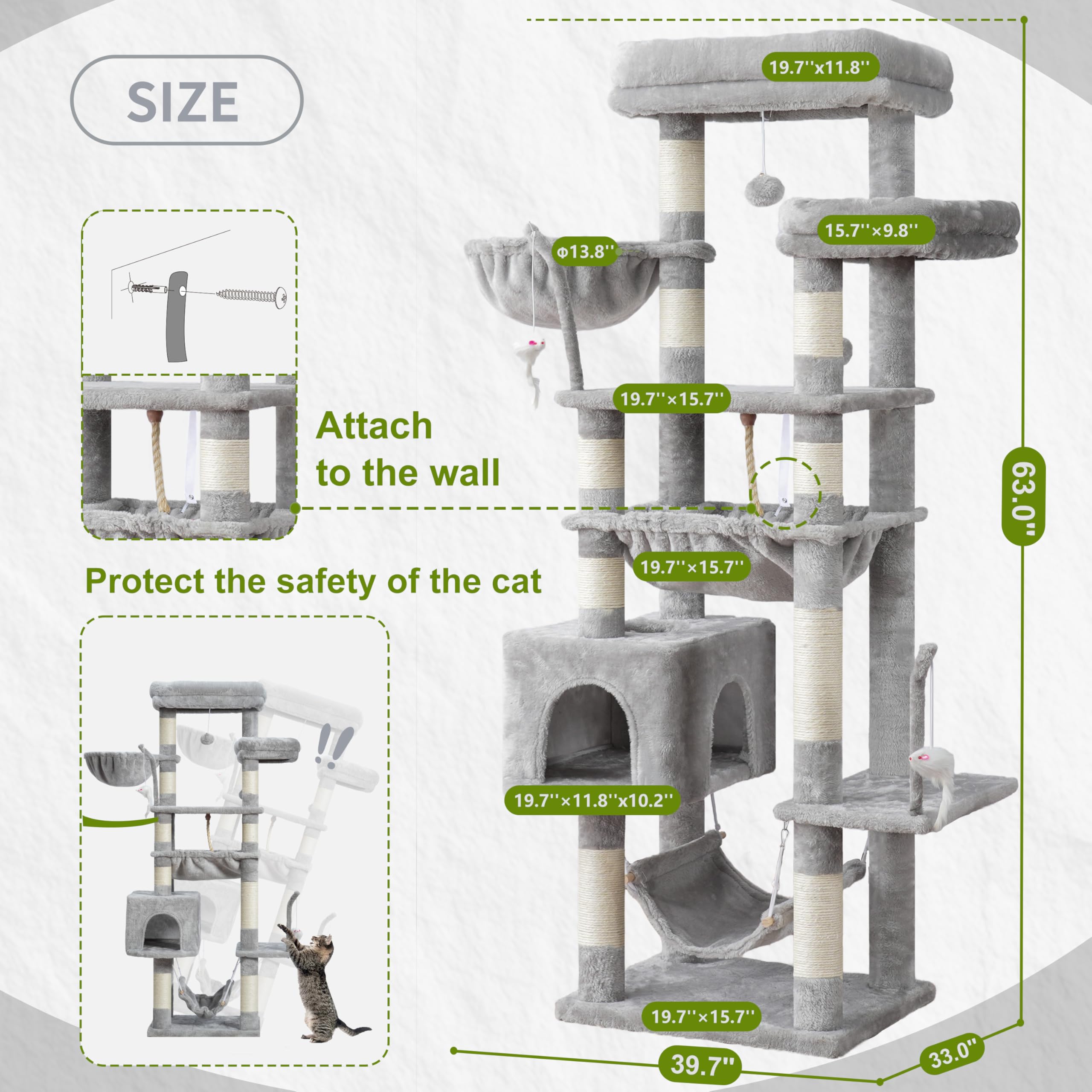 Gitelsnour Cat Tree 63-inch posts maximize vertical exploration.
