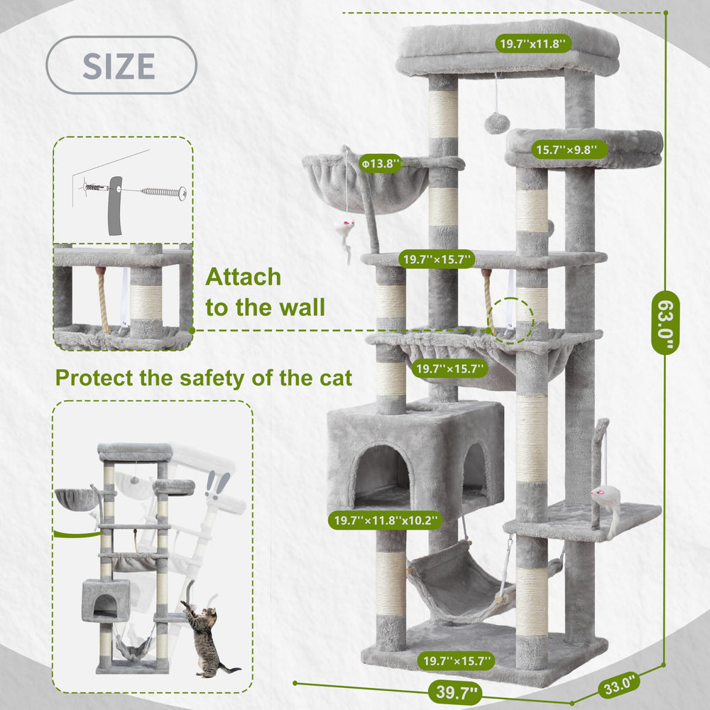Gitelsnour Cat Tree 63-inch posts maximize vertical exploration.