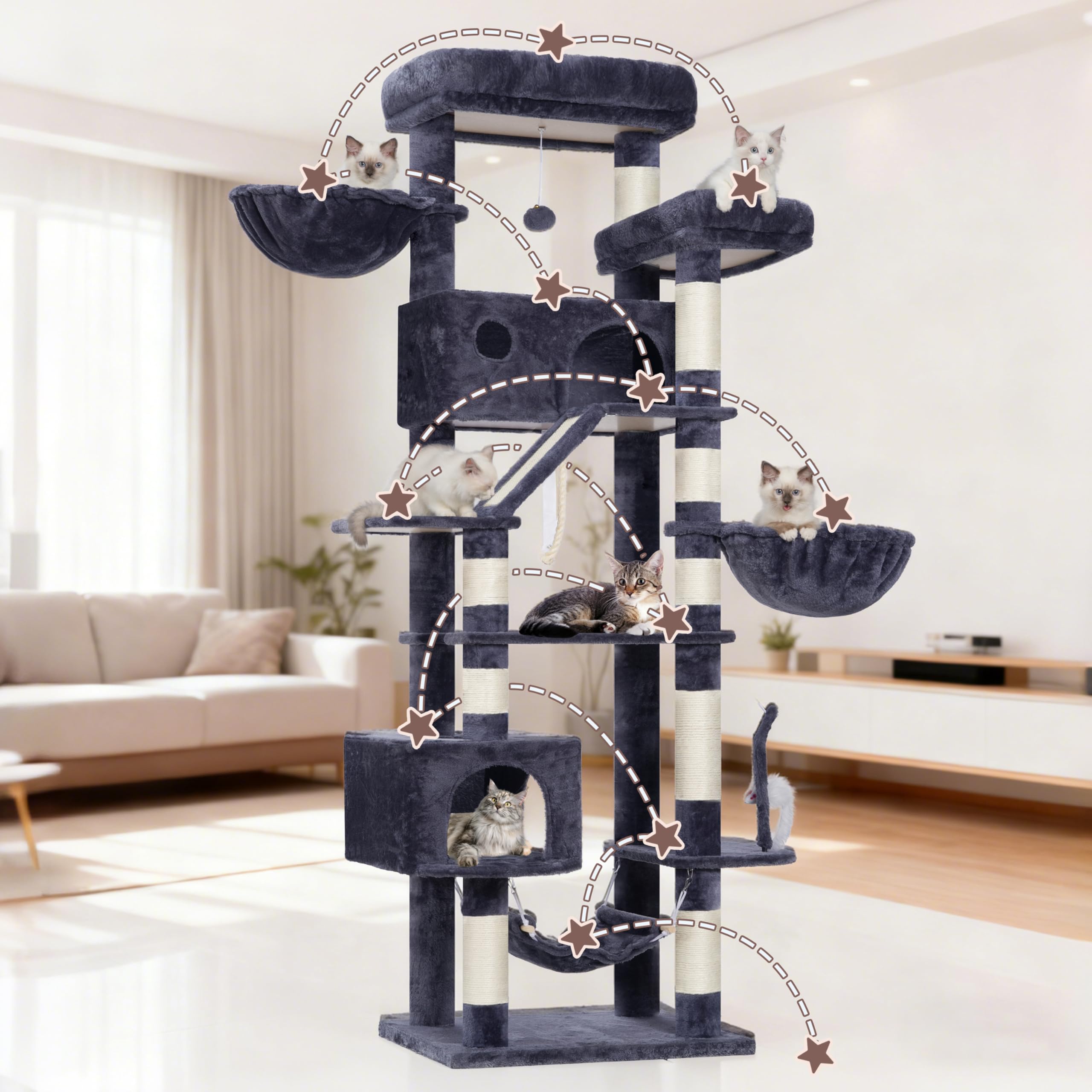 Gitelsnour cat tree anti-tip bars enhance stability for energetic climbers.