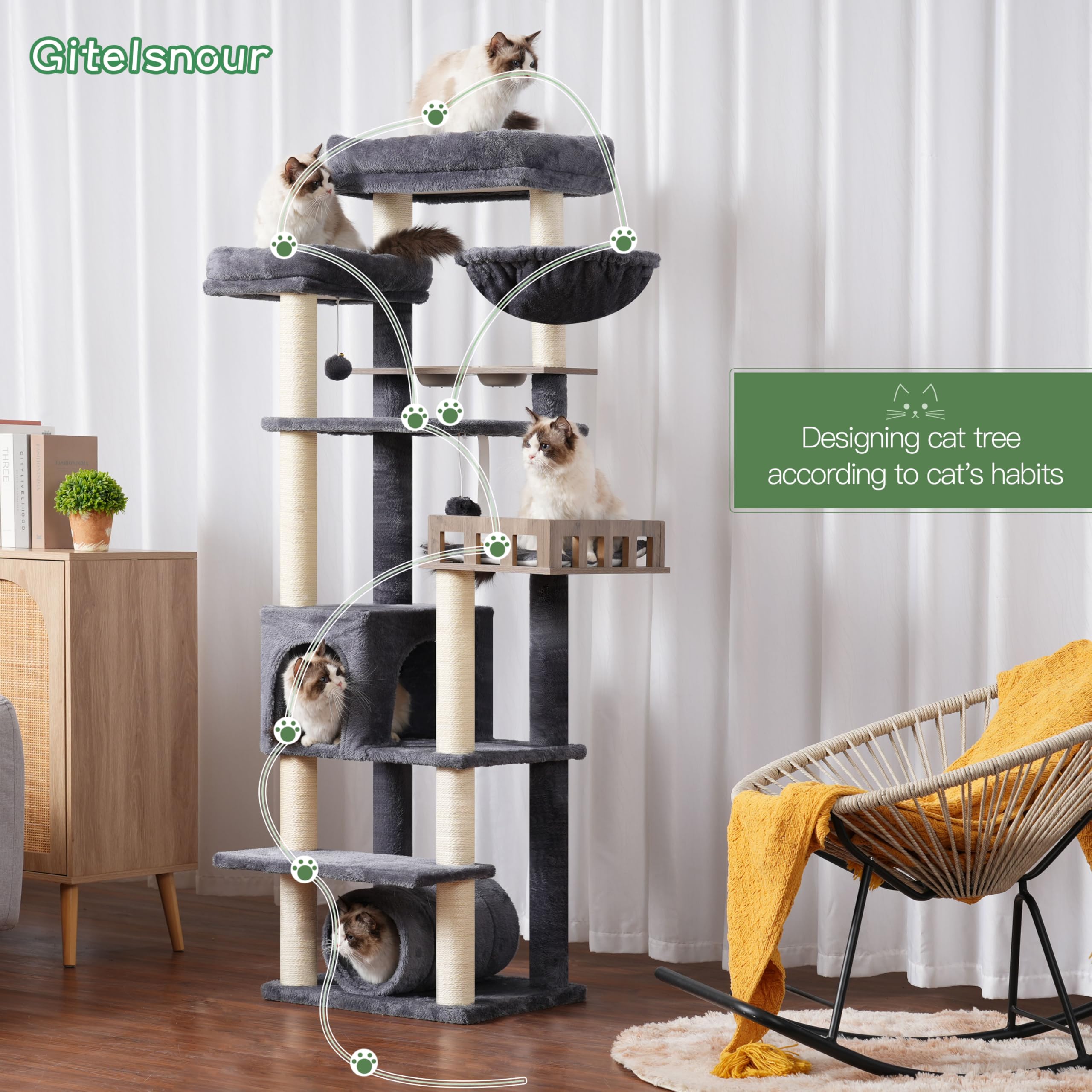 Gitelsnour cat tree anti-tipping-strap improves stability.