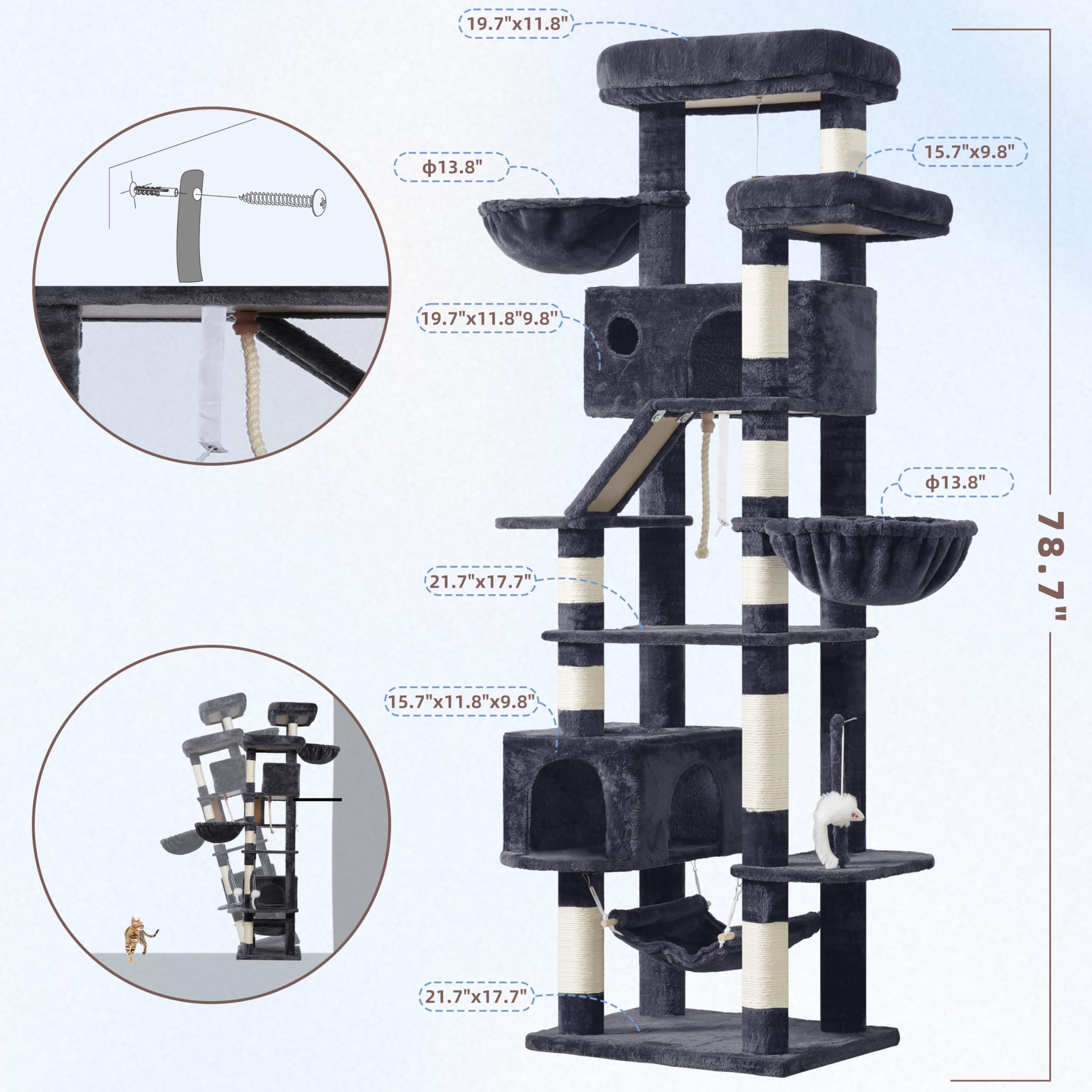 Gitelsnour cat tree base structure stays steady during multi-cat play sessions.