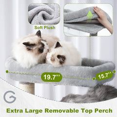 Gitelsnour Cat Tree condo with toys invites scratching and playful exploration.