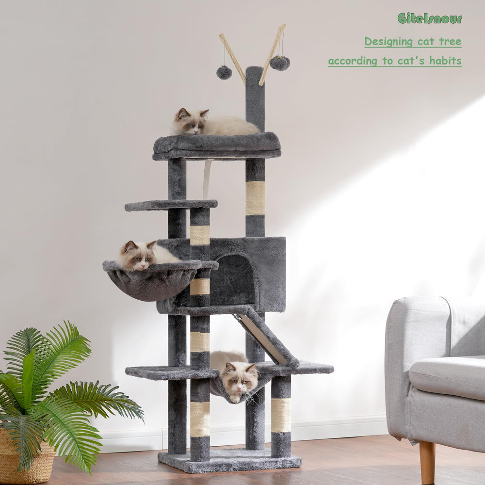 Gitelsnour cat tree fur balls at the summit for playful swats and engagement