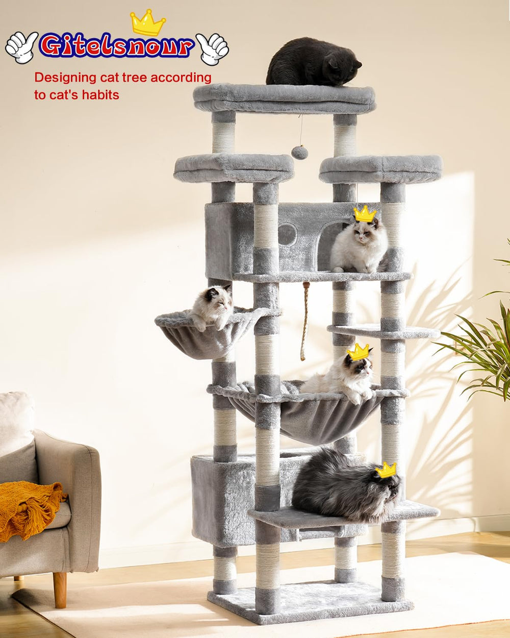 Gitelsnour cat tree large platforms for big cats and comfortable rest.