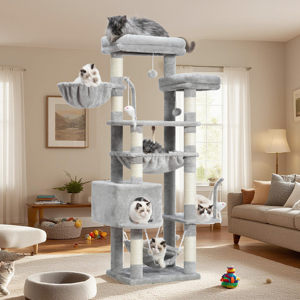 Gitelsnour Cat Tree color in light gray enhances home decor.