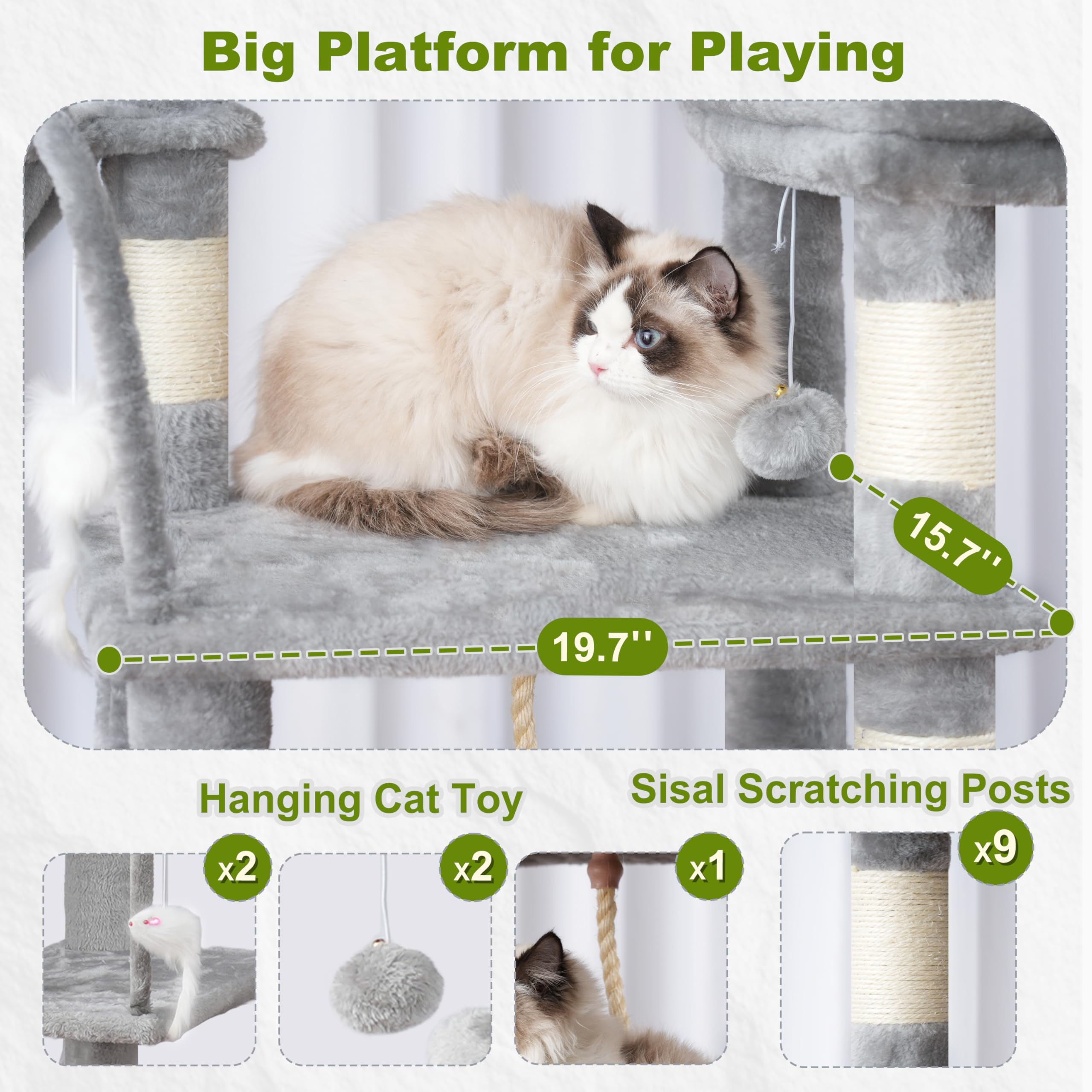 Gitelsnour Cat Tree sisal posts offer satisfying scratching and stretch.