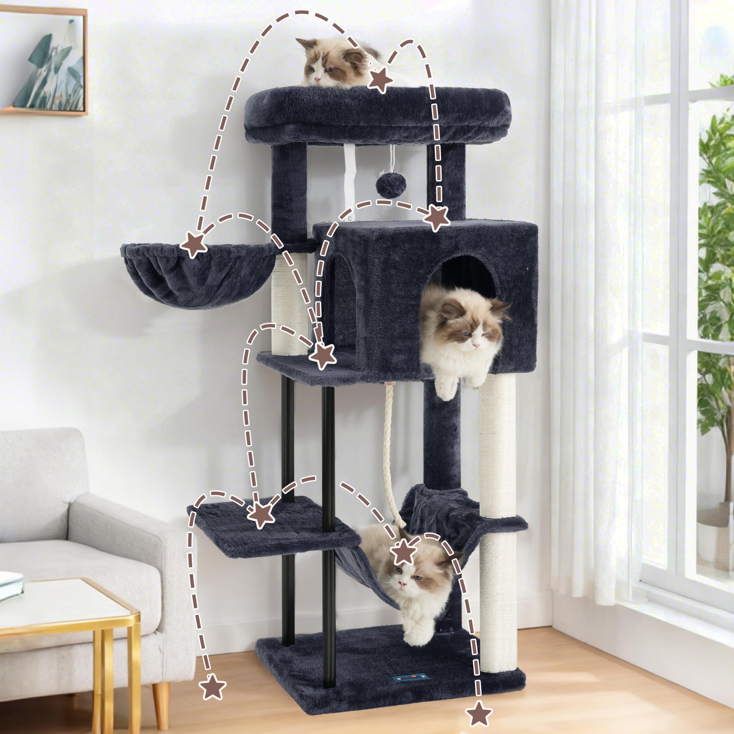 Gitelsnour cat tree plush fabric delivers cozy comfort for long cat naps.